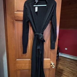 NWT - Express Black Long Open Cardigan with Tie size XS